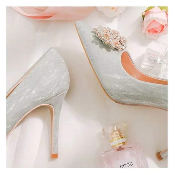 Diamond high -heeled shoe sequin pointed fine heel single shoes - Picture 1 of 5